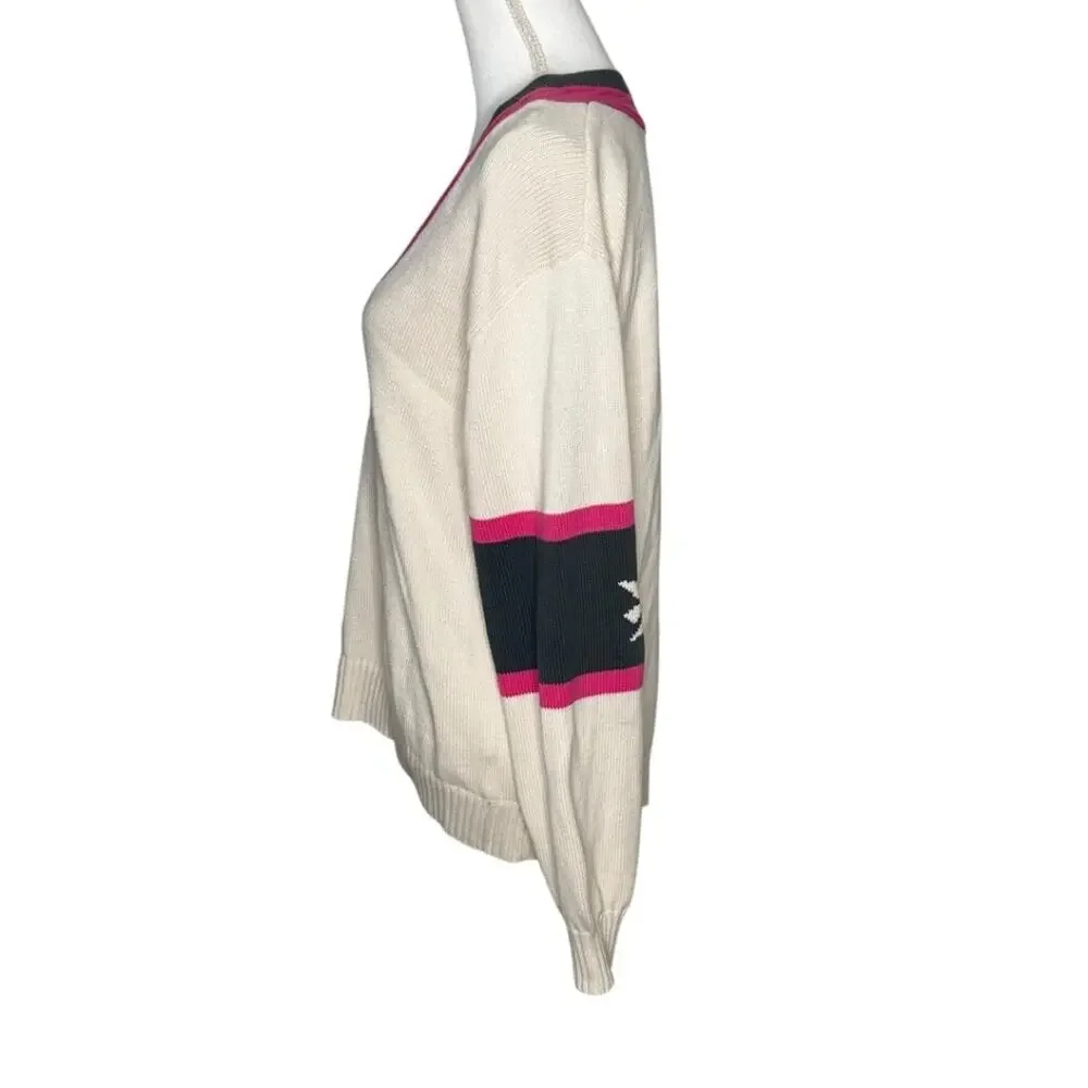 The Upside Organic Knit Lotus Intarsia Pullover V Neck Sweater XS